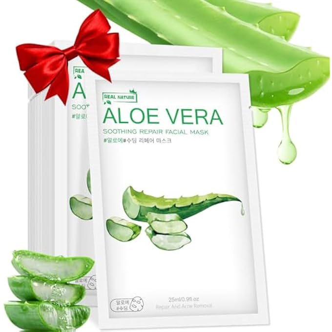 IREV ALOE VERA FACE MASK,HYDRATING FACE MASKS SKINCARE FOR DRY, OILY,SENSITIVE SKIN,ALOE FACIAL SKINCARE SHEET FOR MOISTURIZING, SOOTHING, CALMING, SUN CARE,ACNE, FACIAL MASKS FOR WOMEN SKIN CARE 10-PACK - Image 1
